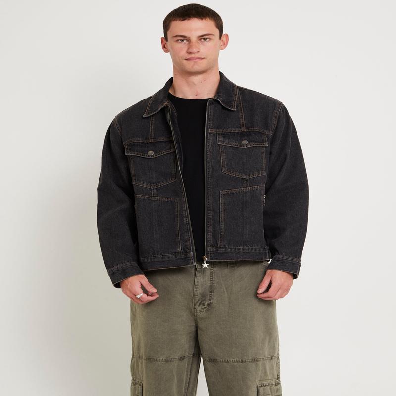 Halls Cropped Harrington Denim Jacket