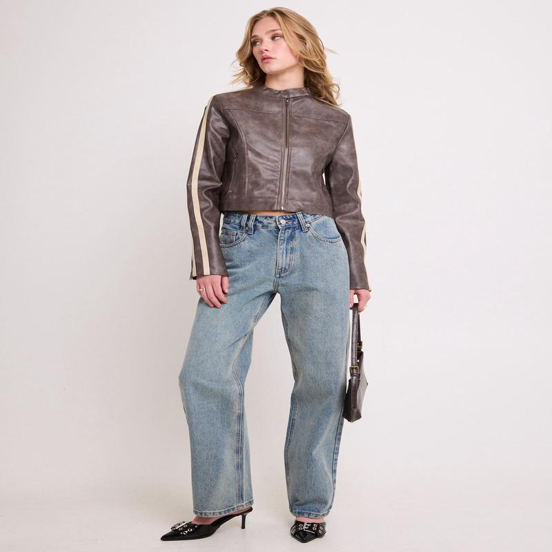 Ryda Leather Look Moto Jacket