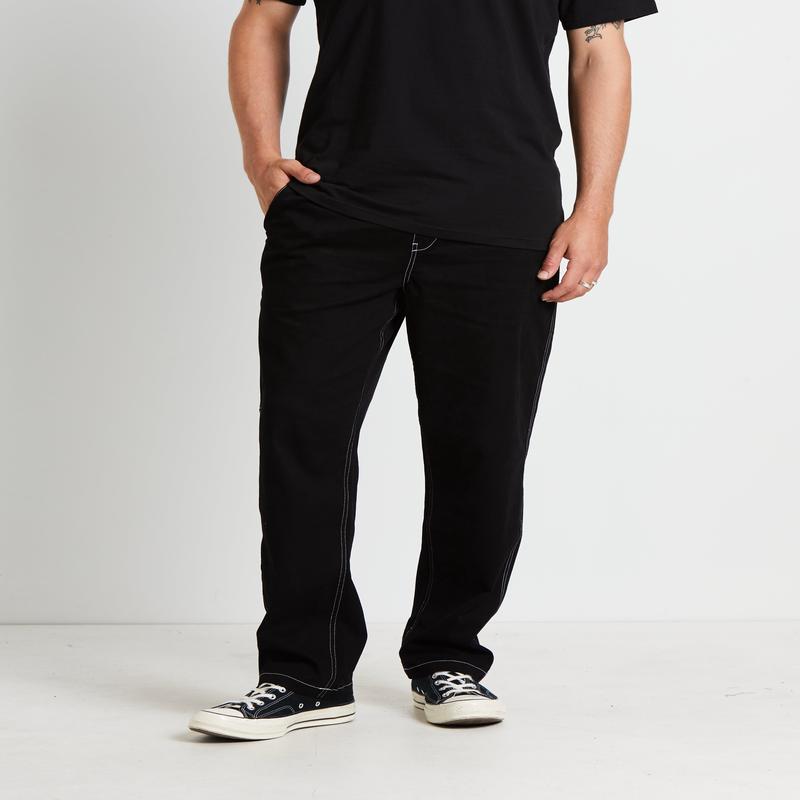 Contrast Stitch Carpenter Pants in Black