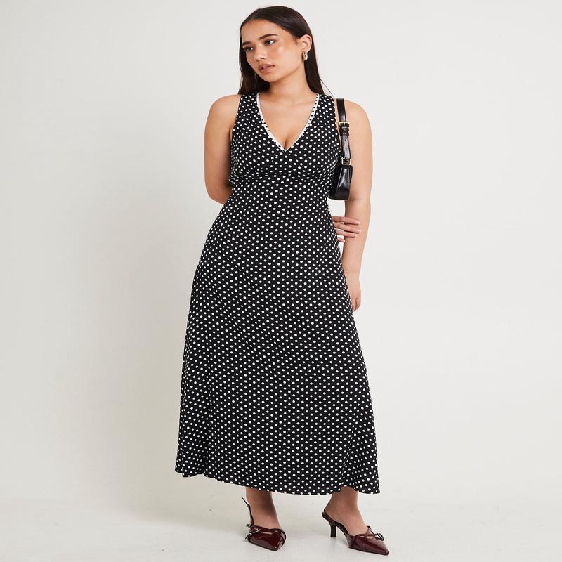 Polkadot V Neck Maxi Dress