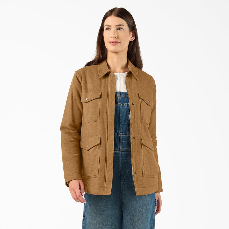 Womens Fleece Lined Flannel Chore Coat