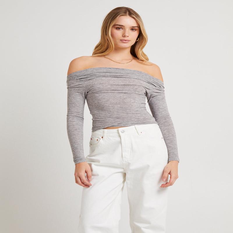 Grey Off Shoulder Top