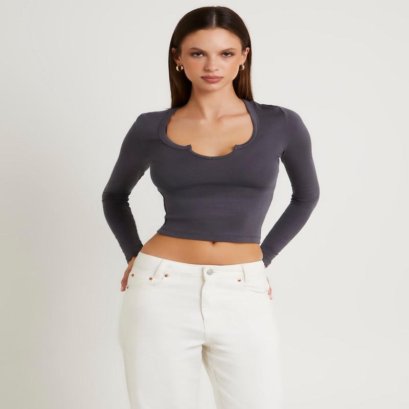 Slinky Scoop Neck Long Sleeve