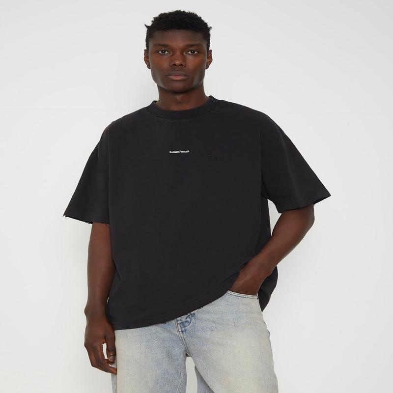 Distressed Logo Short Sleeve T-Shirt in Black