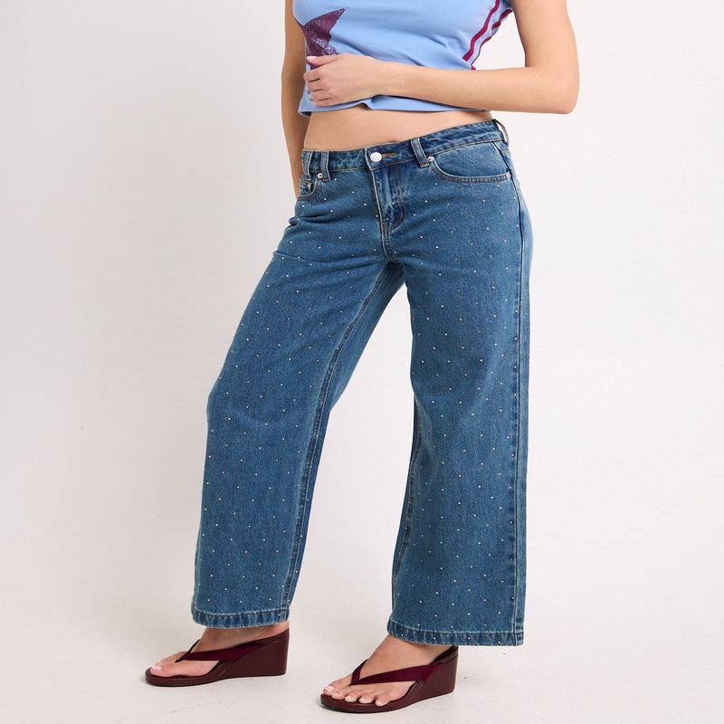 Razor Rhinestone Straight Denim Jeans