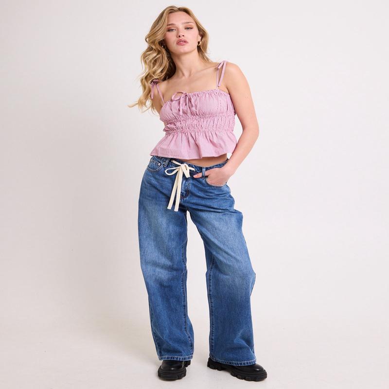 Cora Tie Wide Leg Denim Jeans