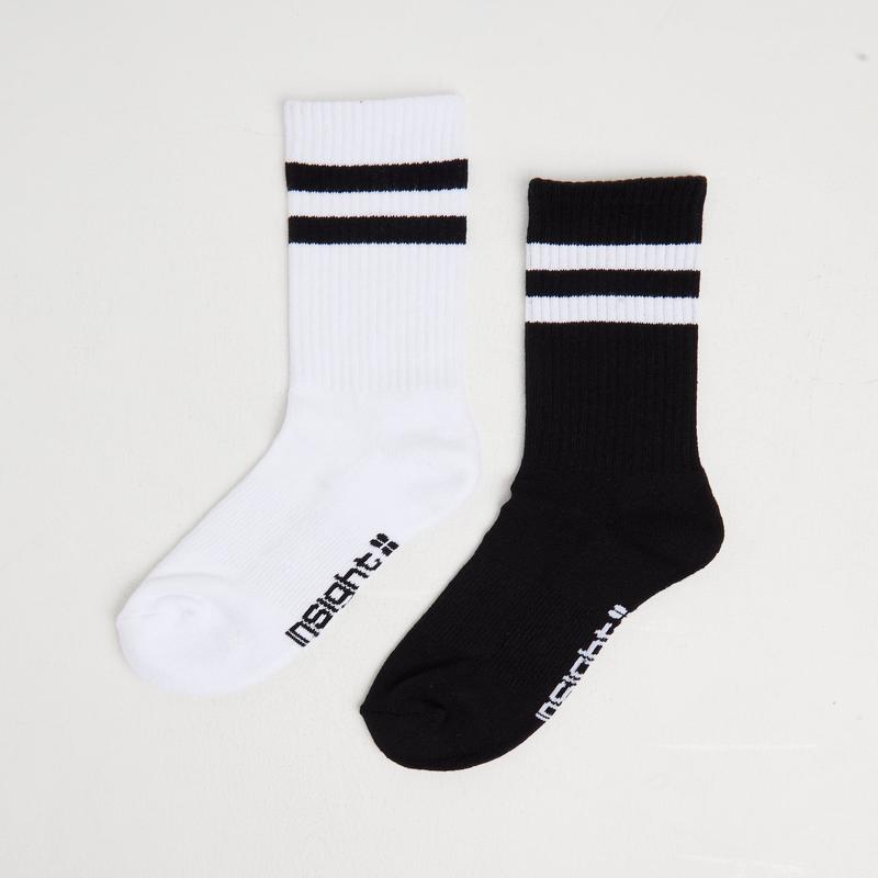 Core Stripe Crew Socks 2 Pack White/Black