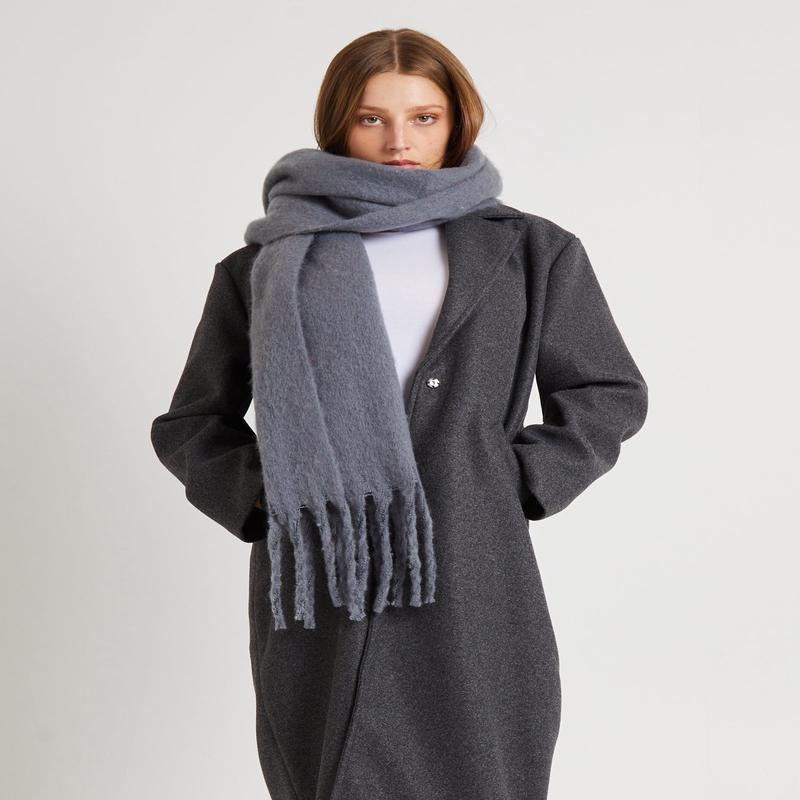 Grey Oversized Knit Scarf