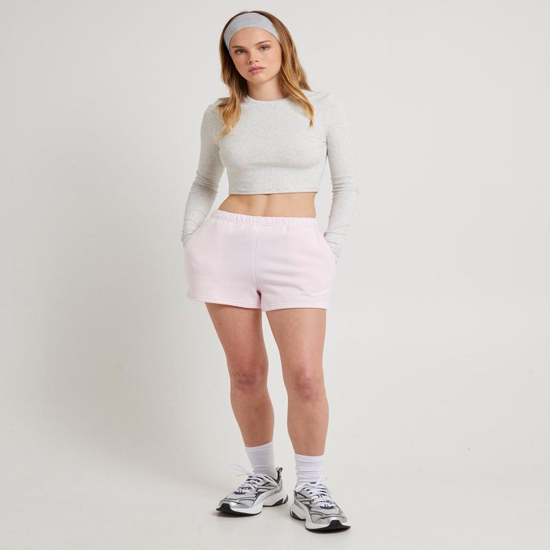 Subtitled Pull On Fleece Shorts in Ballet Pink