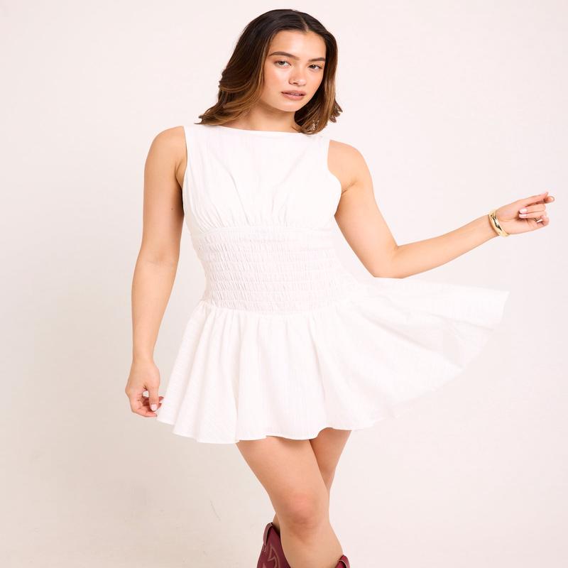 Maeve Shirred Backless Mini Dress