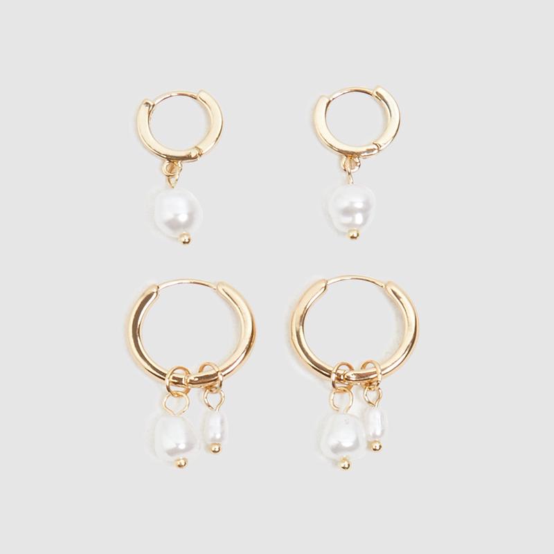 Pearl Hoop Earrgs 2 Pack