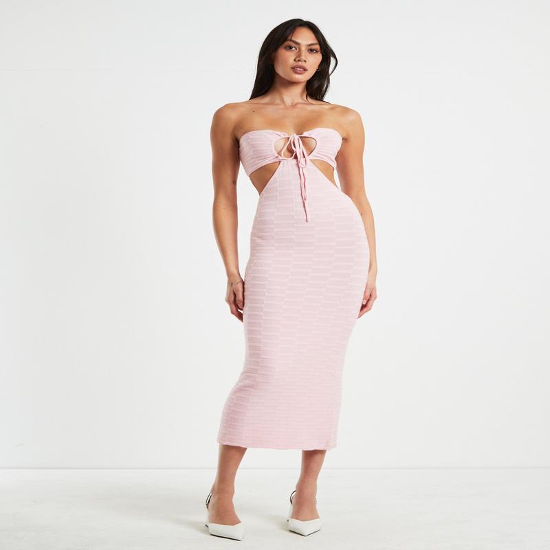 Alana Keyhole Knit Midi Dress in Pink
