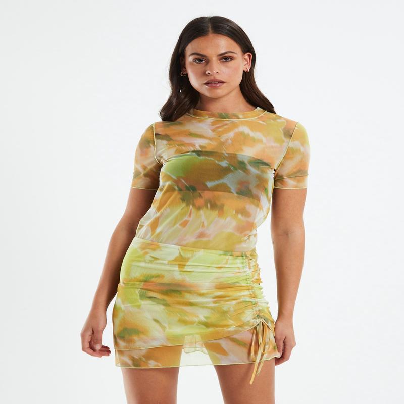 Belle Blurred Botanical Mesh Tee