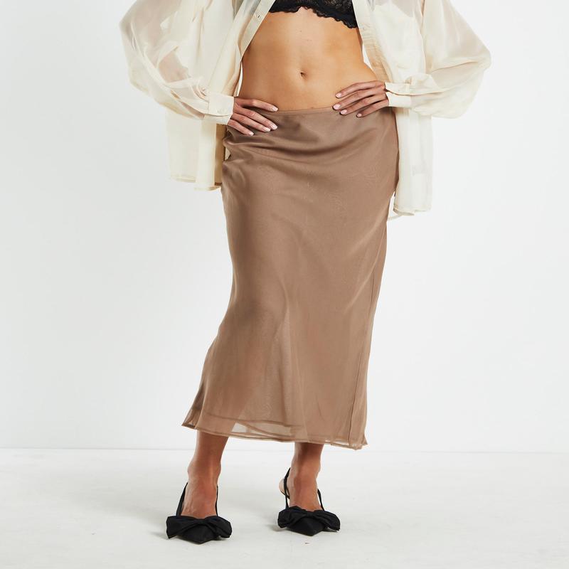 Faye Sheer Midi Skirt Brown
