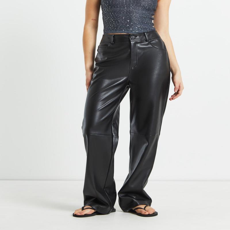 Karli Leather Look Straight Leg Pants