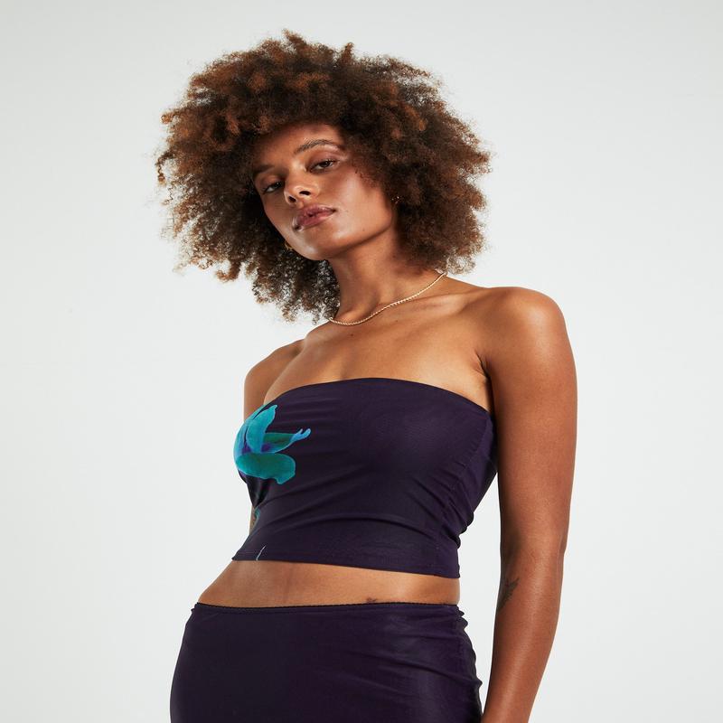 Shae Strapless Top Placement Flower Navy