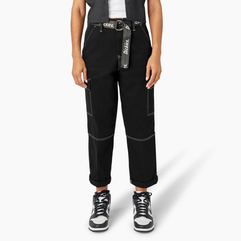 Women's Relaxed Fit Contrast Stitch Cropped Cargo Pants