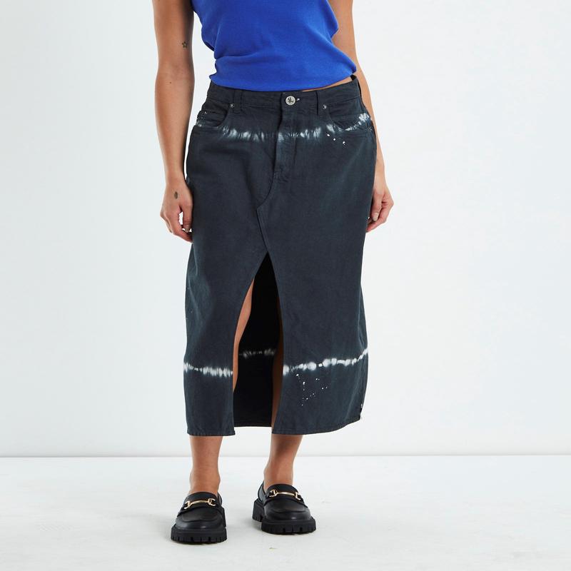 Black Magic Rocko Long Length Denim Skirt Black
