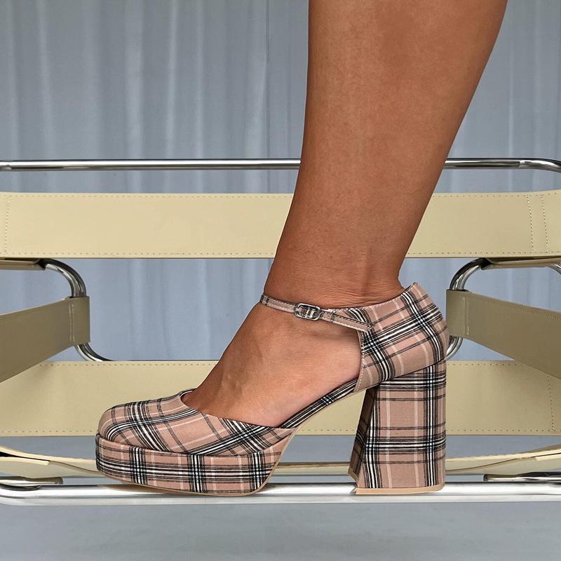 Chabert Platform Heels Beige Plaid