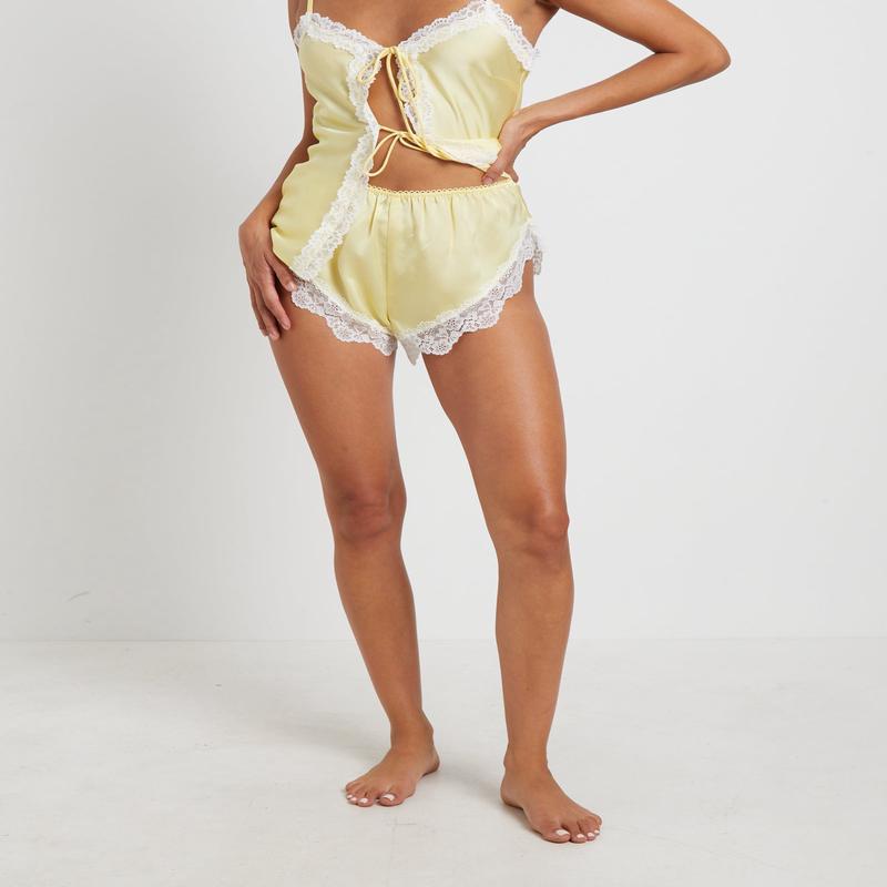 Amira Lace Trim Cheeky Shorts in Lemon