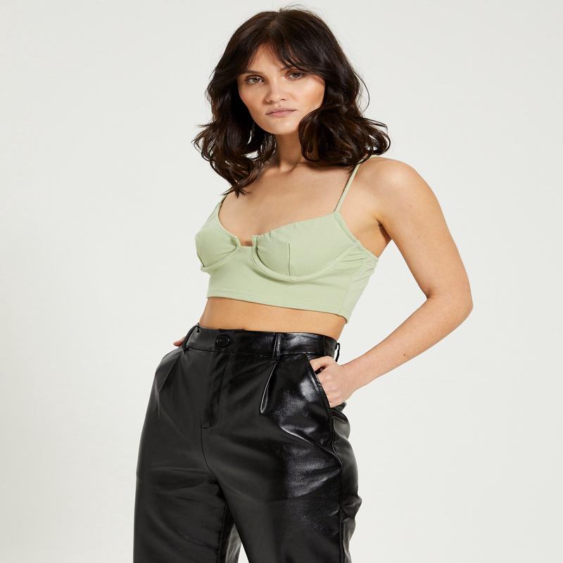 Blake Jersey Corset Crop Top Sage Green