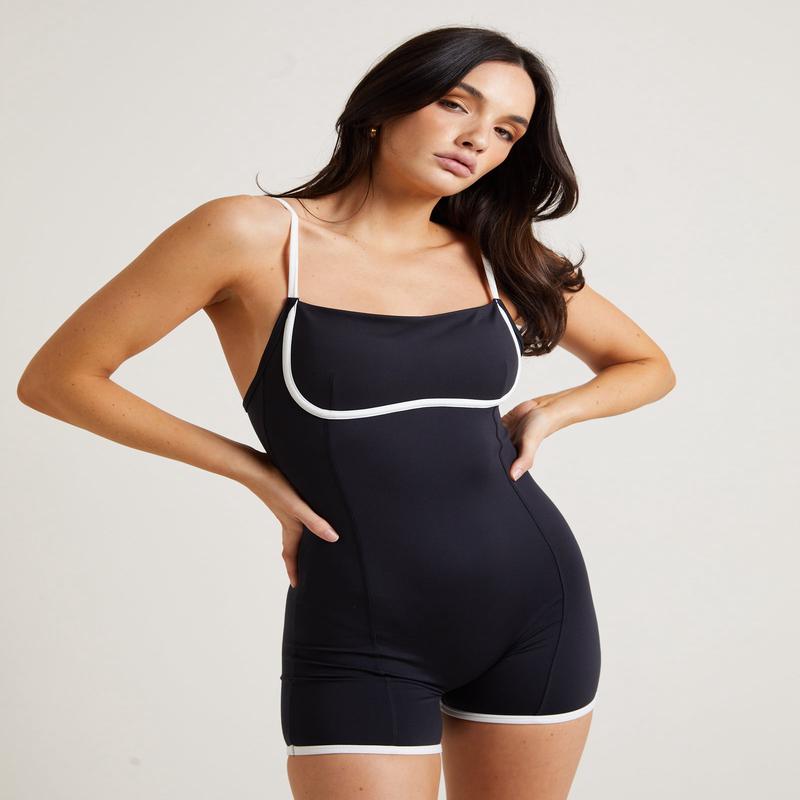 Underbust Contrast Unitard in Black/White