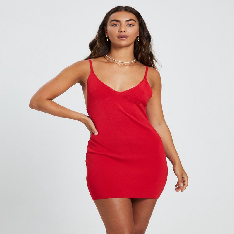 Aida Panel Knit Dress Red