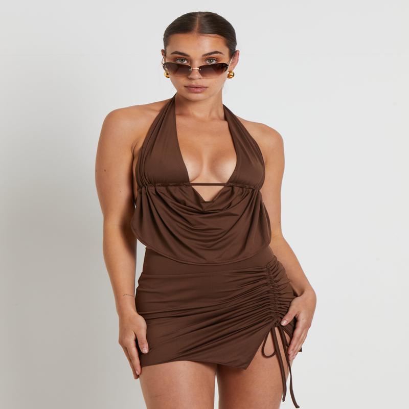 Amity Draped Halter Top in Brown