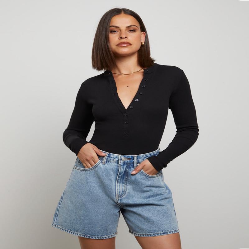 Button Front Long Sleeve Bodysuit