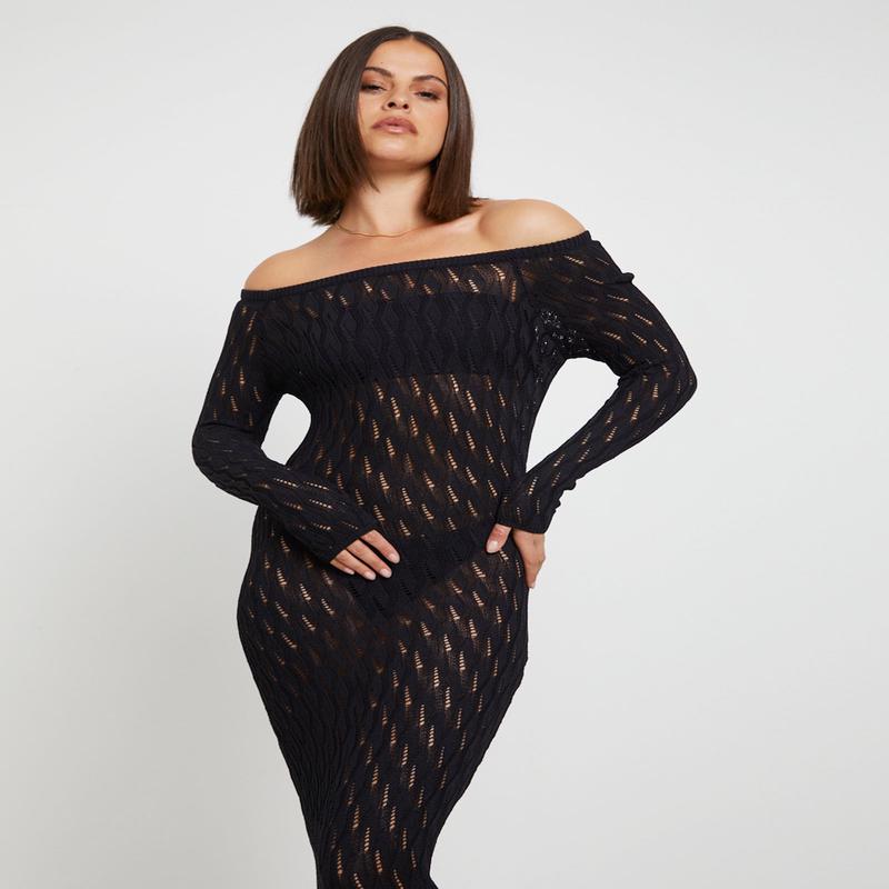 Cleo Midi Long Sleeve Dress in Black