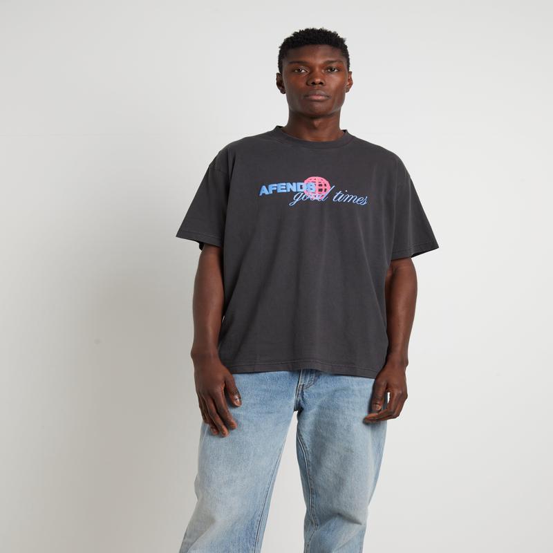 Good Times Recycled Boxy Fit Short Sleeve T-Shirt in Stone Black