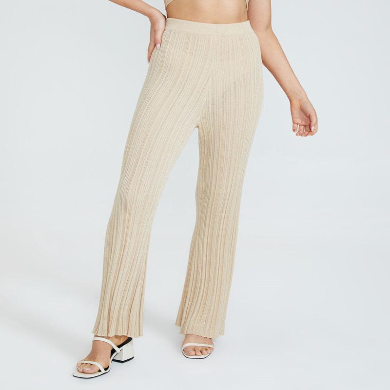 Josie Lurex Rib Pants Gold