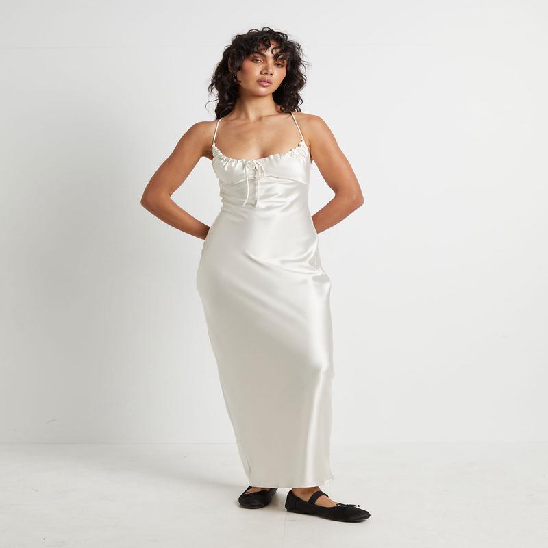 Ruby Romantic Slip Maxi Dress in Ivory