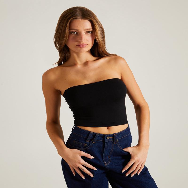Slinky Strapless Top in Black