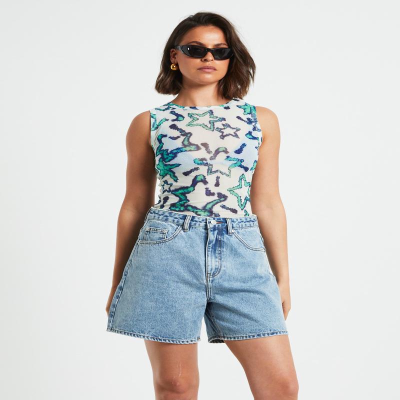 Teagan Print Mesh Tank Top in Assorted