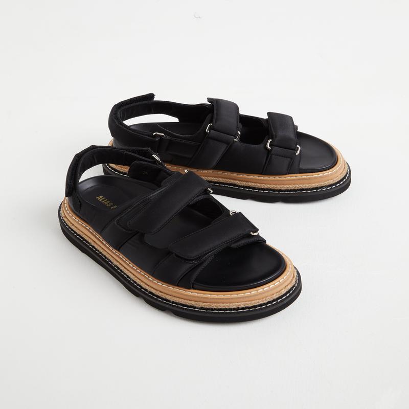 Veda Black Sandals in Satin Black