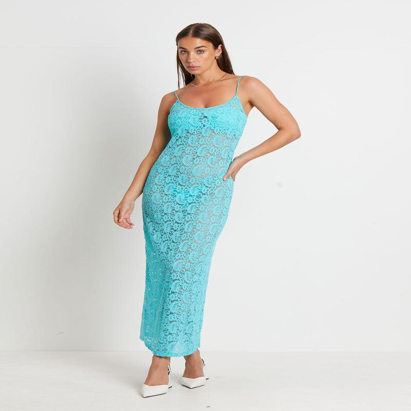 Zayla Lace Maxi Dress in Aqua Blue