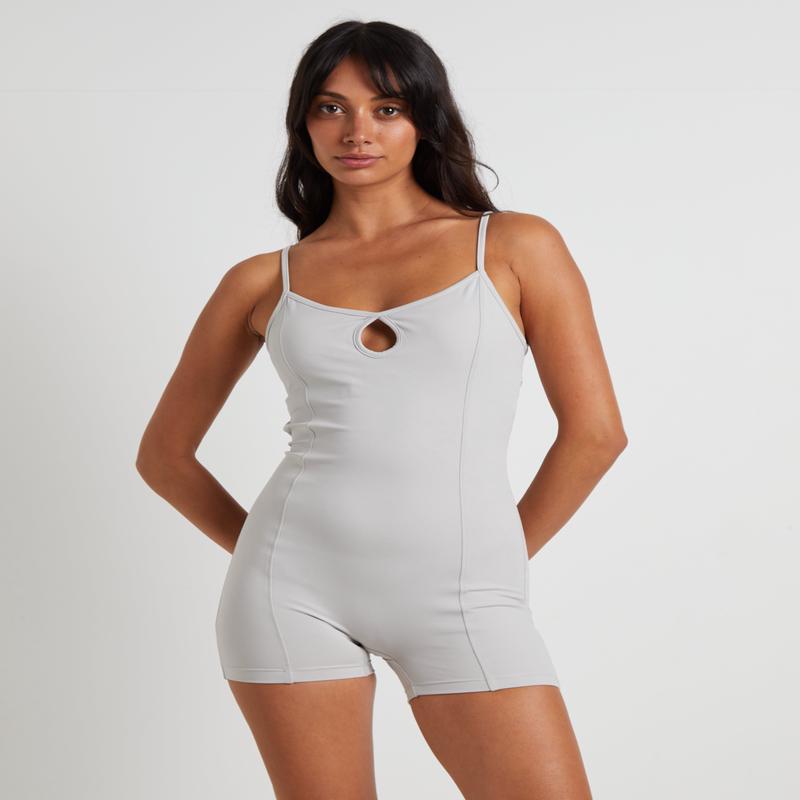 Gather Back Seam Unitard in Biscuit Beige