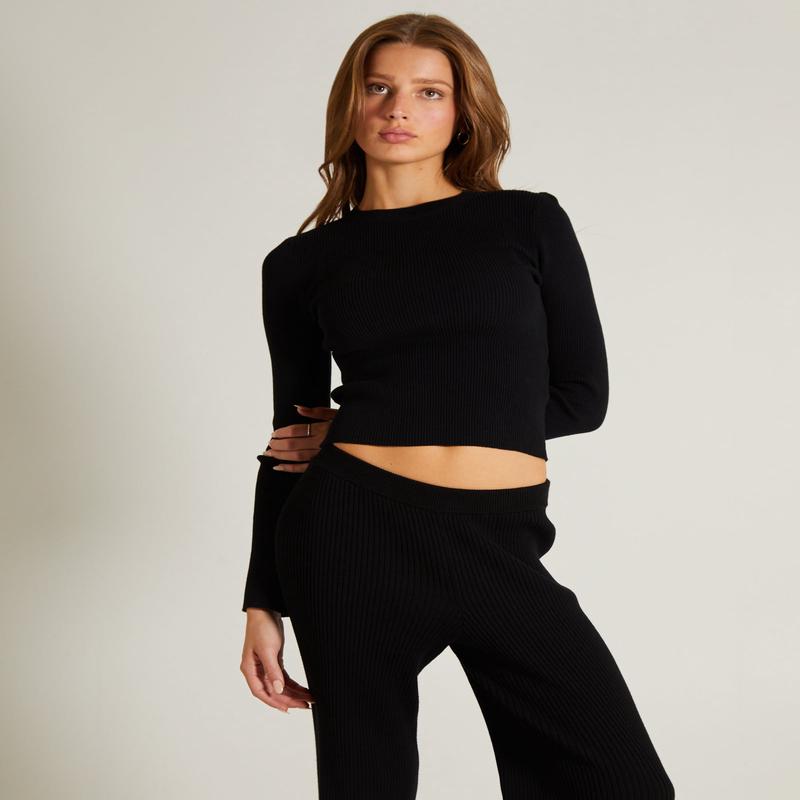 Luxe Knitted Long Sleeve Top in Black