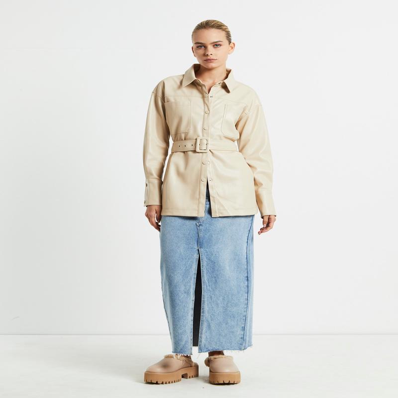 Millie PU Utility Long Sleeve Over Shirt Cream
