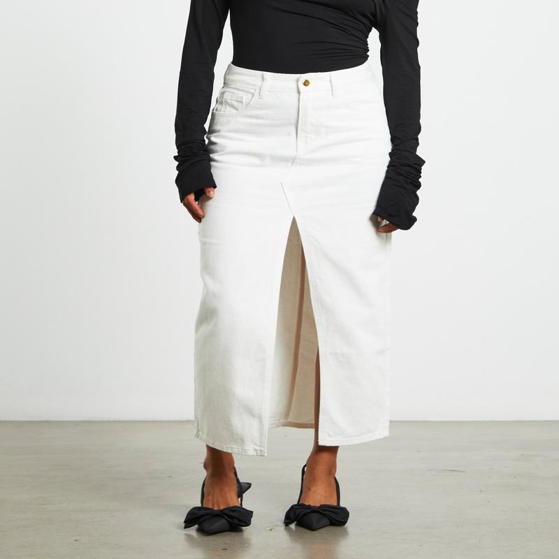 Nila Midi Denim Skirt in White