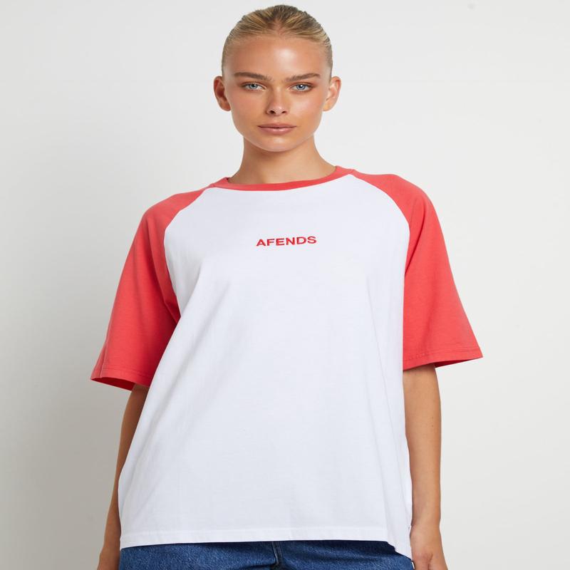 Ryan Recycled Oversized Raglan T-Shirt in Hibiscus