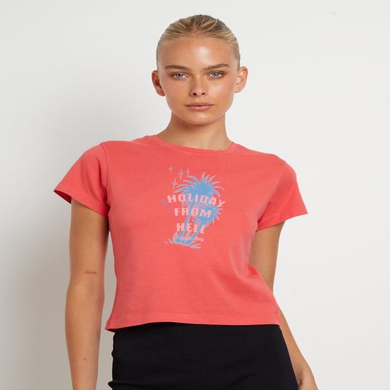 Tropics Recycled Baby Tee in Washed Hibiscus