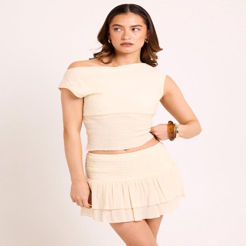 Tula Shirred Off Shoulder Top