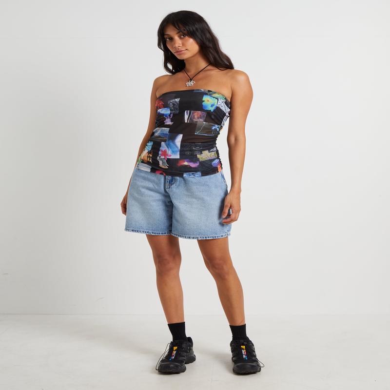 Under Pressure Recycled Sheer Strapless Top in Black