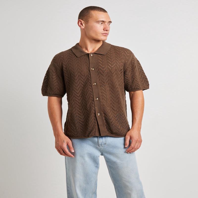 Blaxland Knit Short Sleeve Shirt in Brown