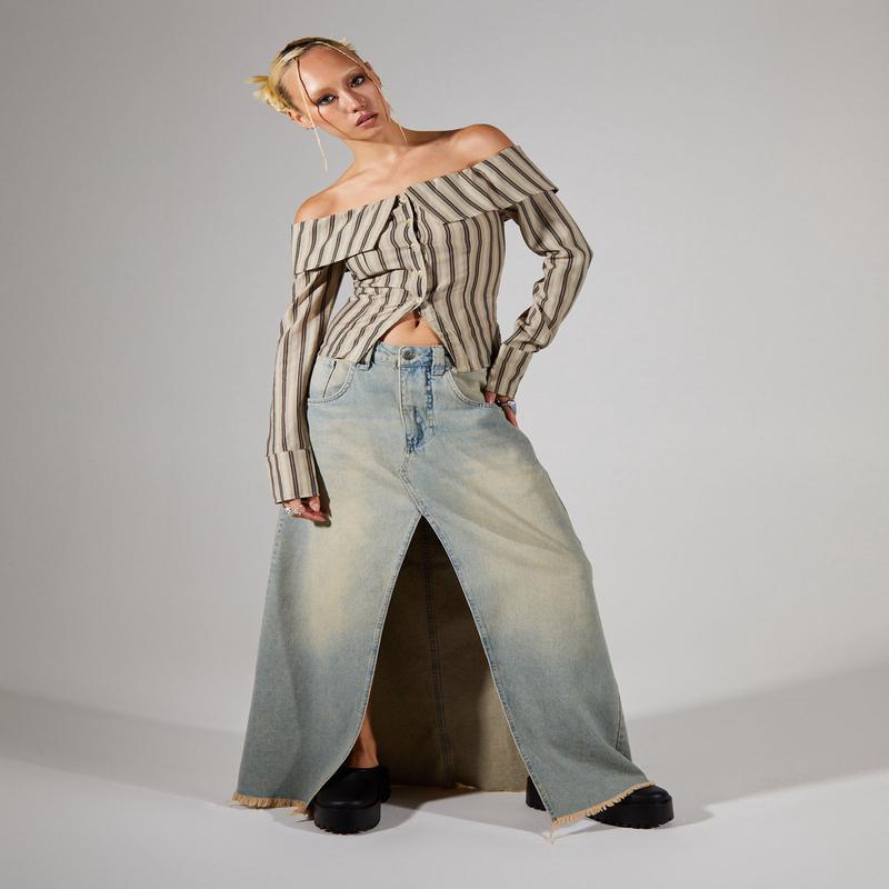 Colossus Maxi Skirt Light Wash Denim