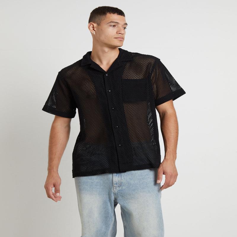Diego Mesh Short Sleeve Shirt in Black