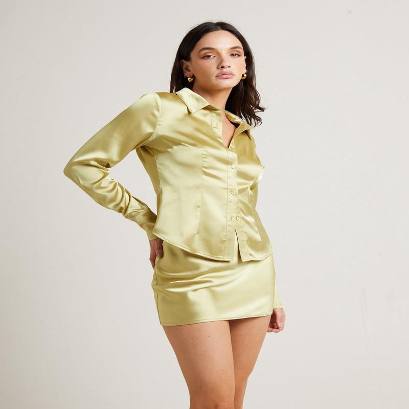 Lily Slimline Satin Long Sleeve Shirt