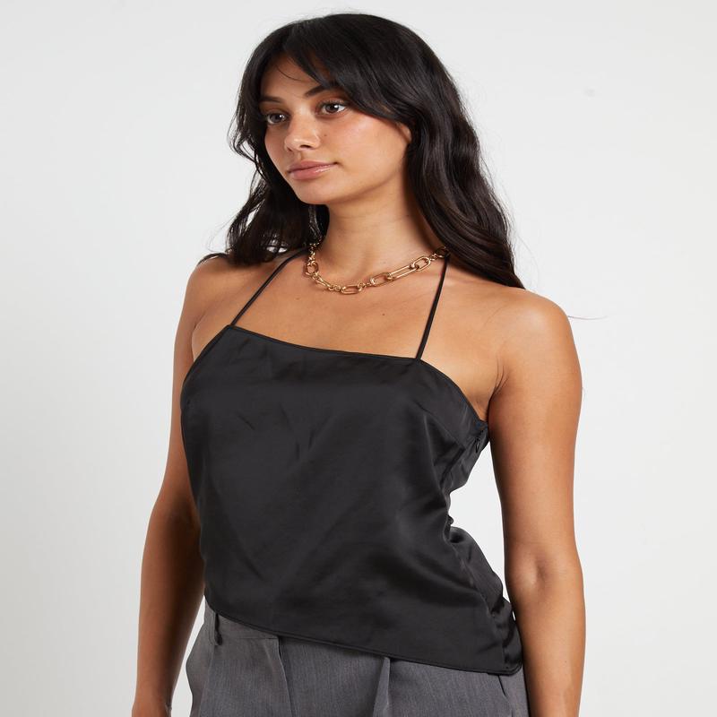 Suki Silky Asymmetric Top in Black